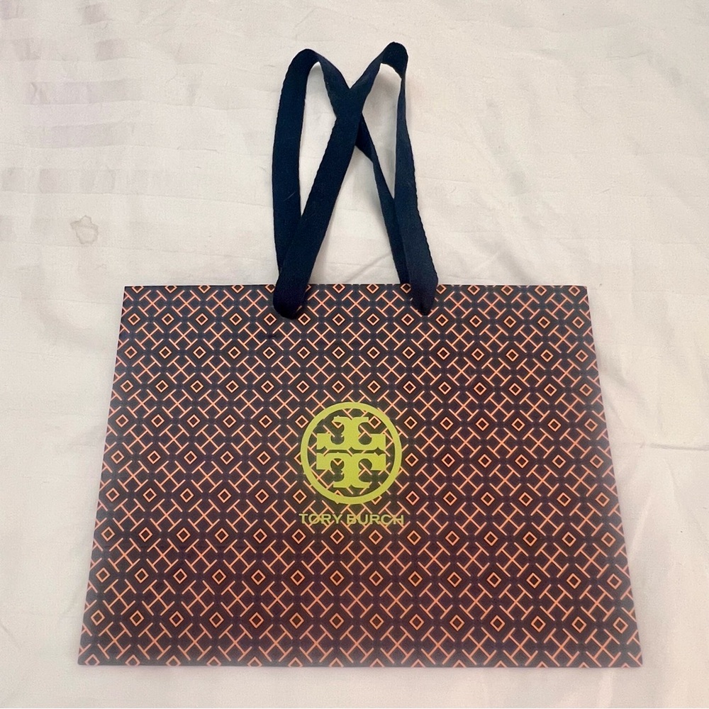 Tory Burch Shopping Bag Orange Blue Geometric Logo Gift Bag 12x9x5